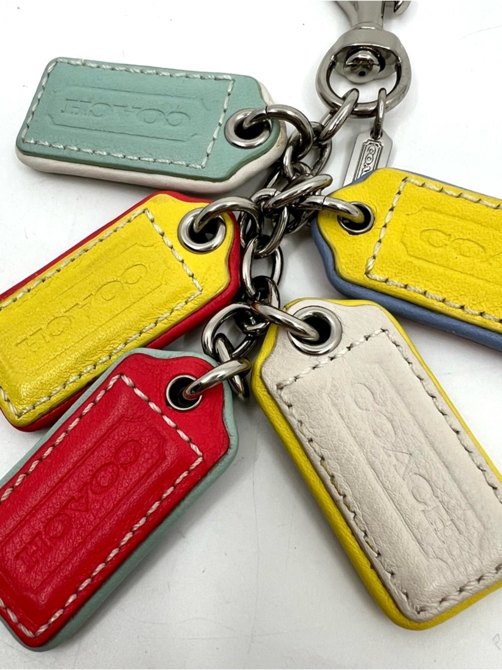 COACH Bright Leather Lozenge Multi 5-Hangtag Bag Charm Dog Leash Clip - Picture 6 of 12